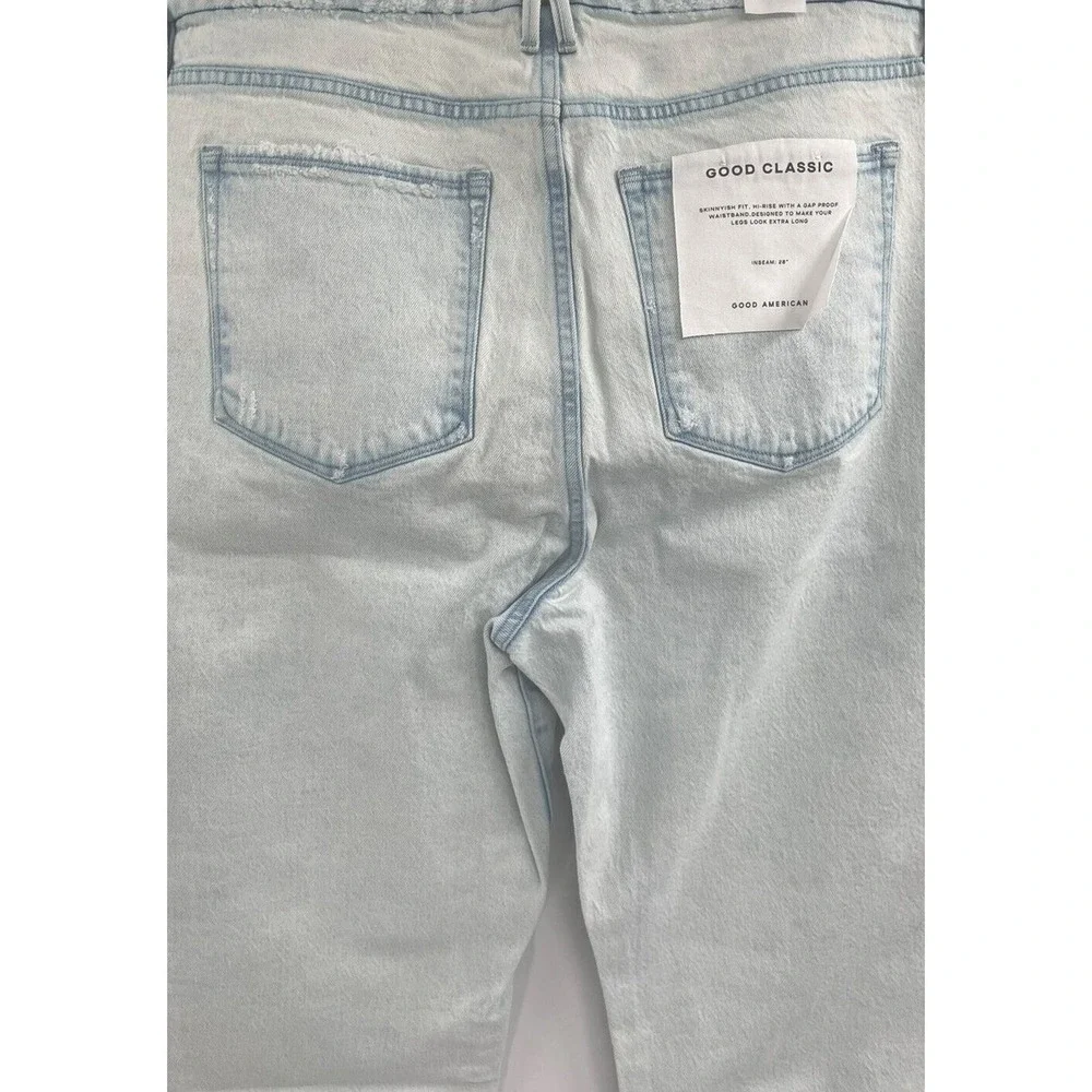 Good American Good Classic Side Slit Hi Rise Light Wash Jeans Size 18 $169
